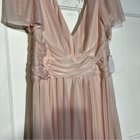 David’s Bridal Flutter Sleeve Cris Cross Mesh Dress Petal Pink Flowy Size 8 NWT - Picture 3 of 16